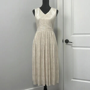 Ivy+Blu Classic Ivory with Silver V-Neck Sleeveless Formal midi Dress size 4